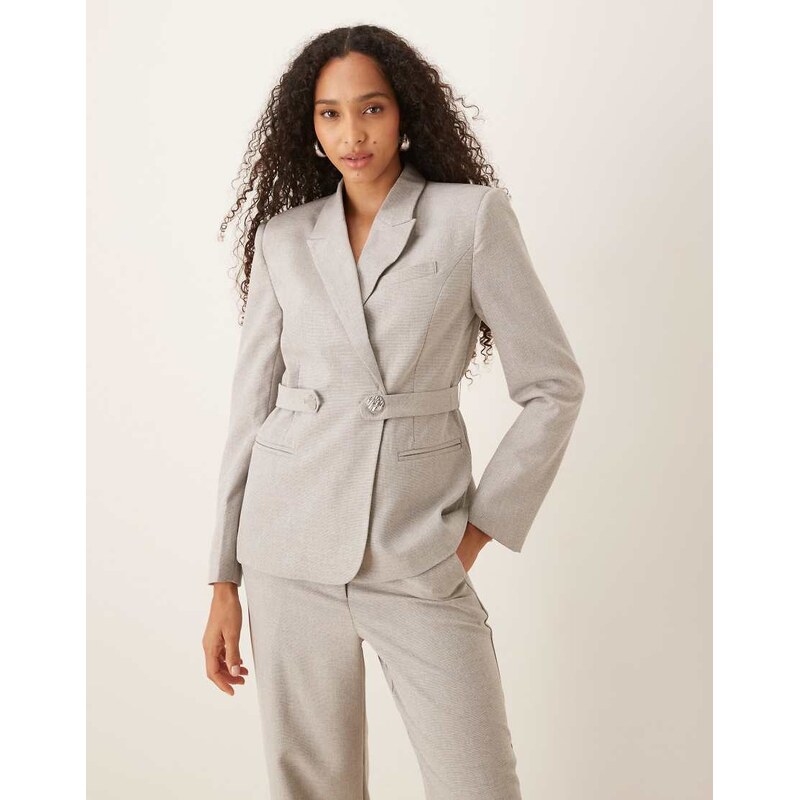 Vila premium belted blazer co-ord in grey melange 108464564