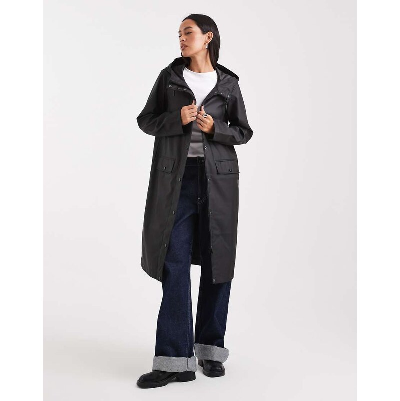 Vero Moda longline hooded raincoat in black