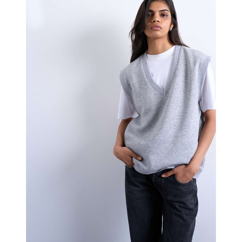 Topshop v-neck sweat vest in grey marl 108464593