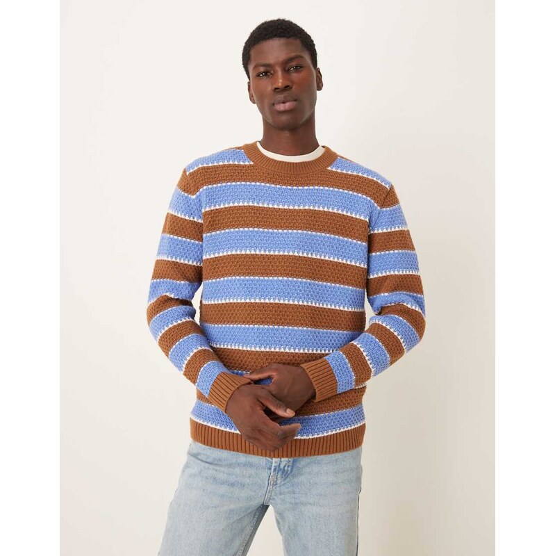 ASOS DESIGN relaxed knitted crew neck stripe jumper in navy