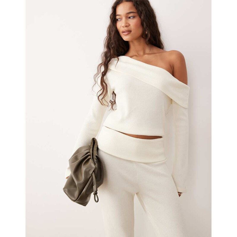ASOS DESIGN Supersoft brushed rib long sleeve off shoulder top
