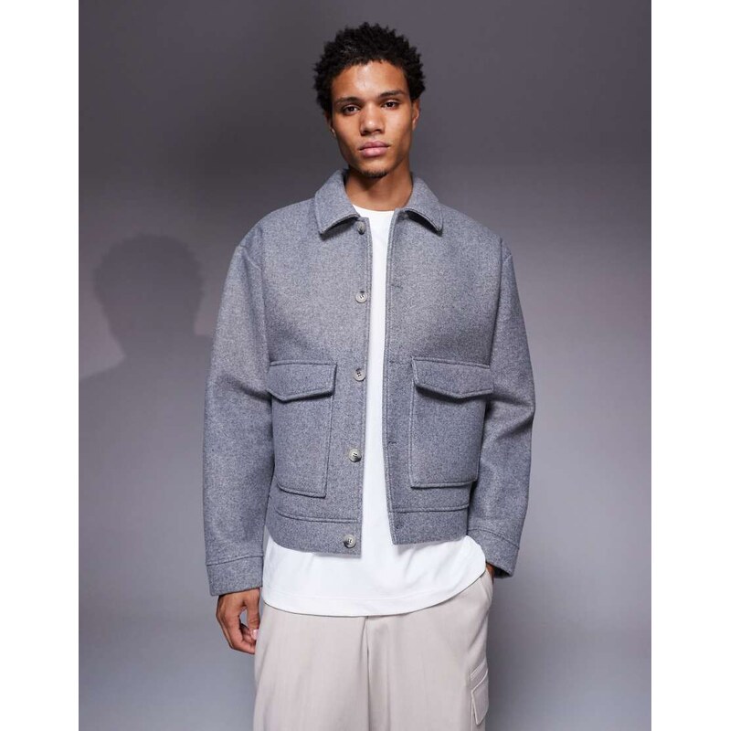 ASOS DESIGN premium relaxed boxy felt shacket in grey