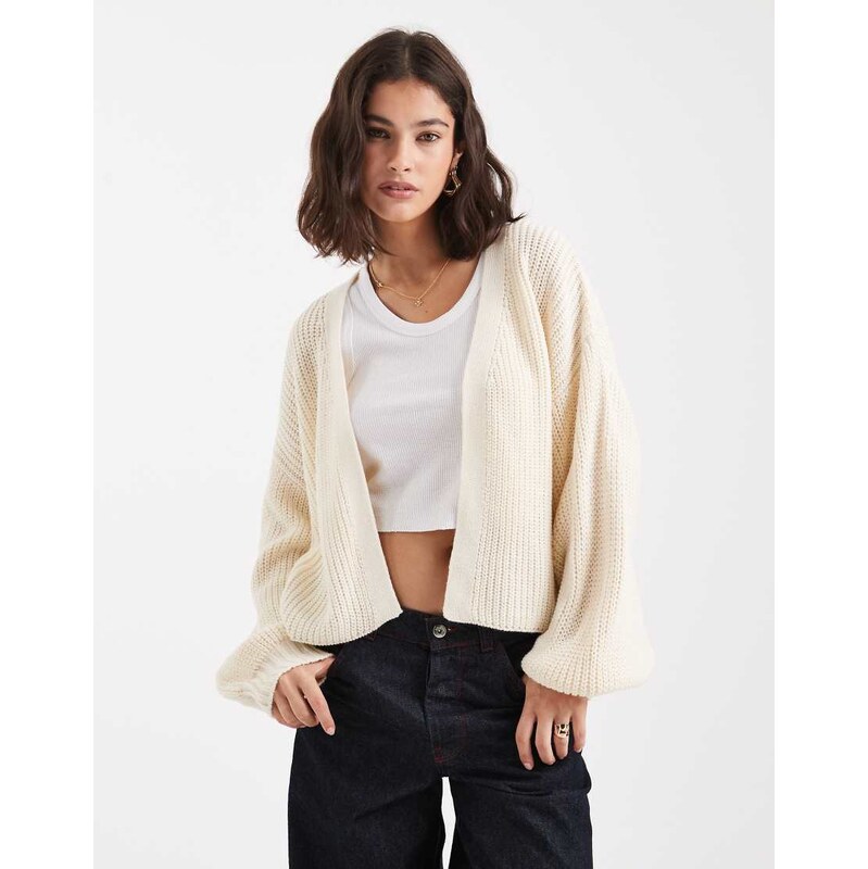 Miss Selfridge chunky knit open cardigan in buttermilk-Yellow 115718891