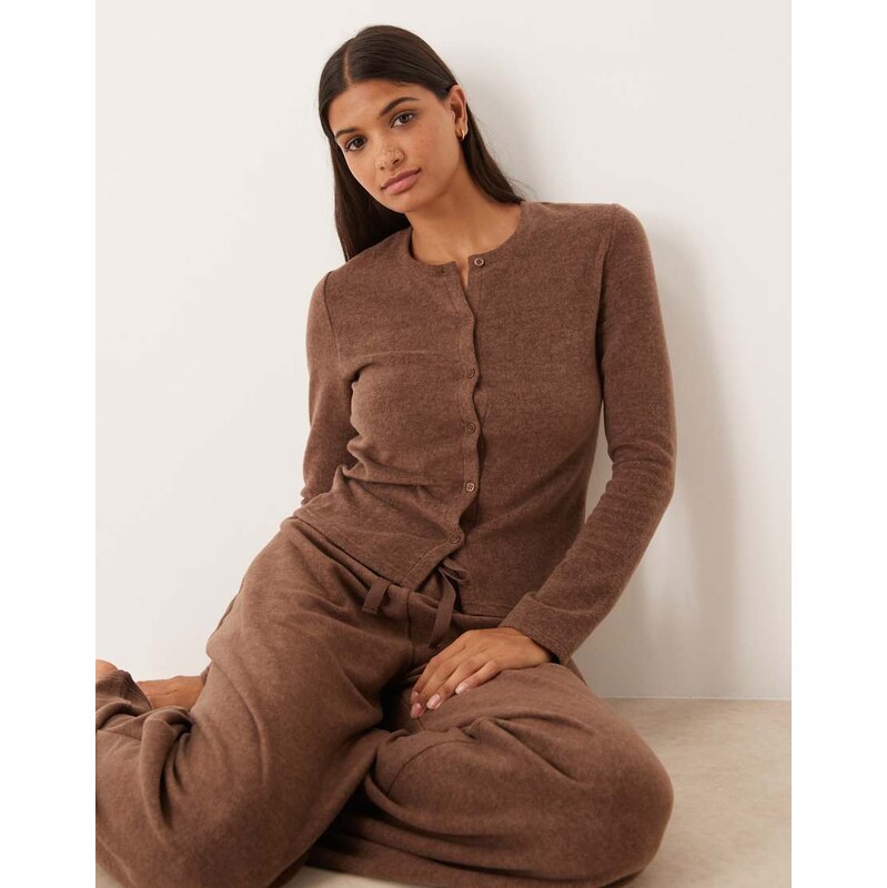 ASOS DESIGN mix & match fleece lightweight fleece cardigan in chocolate brown