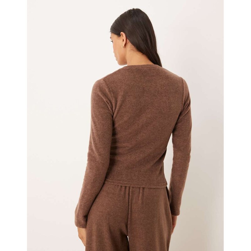 ASOS DESIGN mix & match fleece lightweight fleece cardigan in chocolate brown