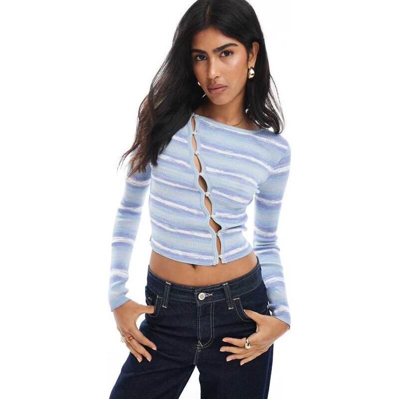 Cotton On asymmetric cardigan in blue space dye-Red 108473575