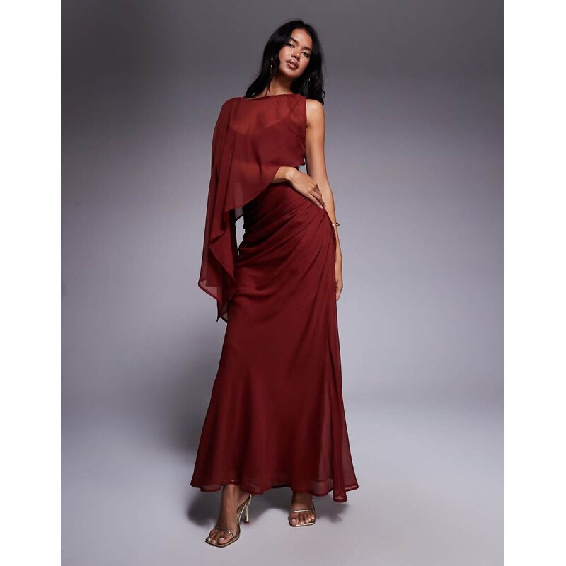 ASOS DESIGN layered sleeve overlay maxi dress with draped skirt