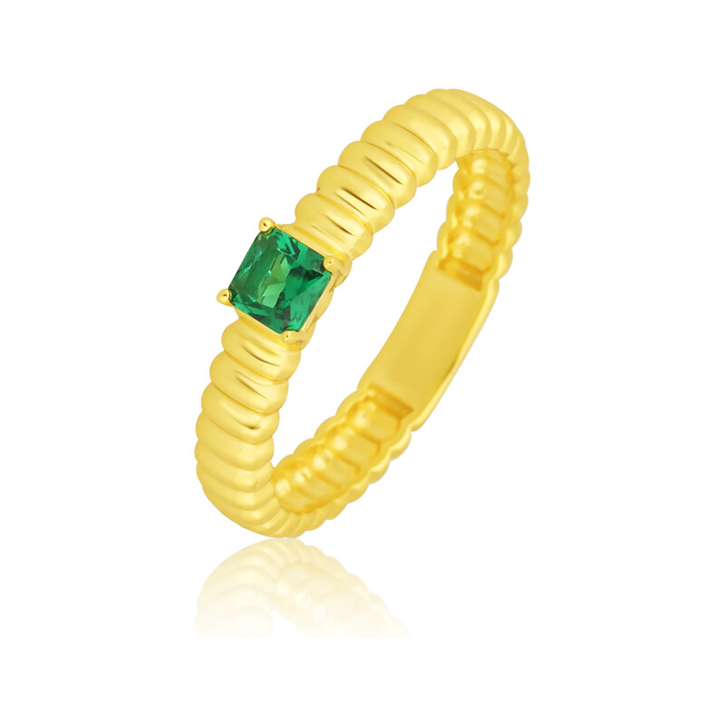 JVD Dámský zásnubní stříbrný pozlacený prsten se smaragdem