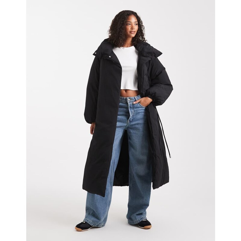 ASOS DESIGN funnel neck longline puffer jacket in black-Grey