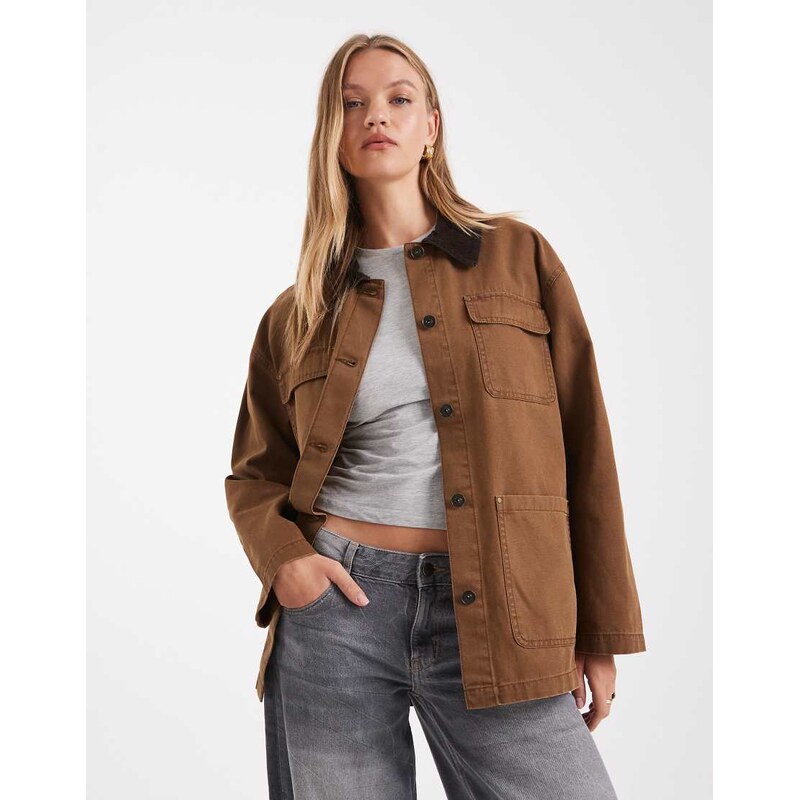 ONLY barn jacket with cord collar in brown 108468253
