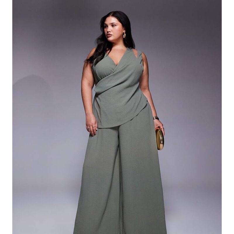 ASOS Curve ASOS DESIGN Curve plunge multi strap wide leg jumpsuit in 108468312