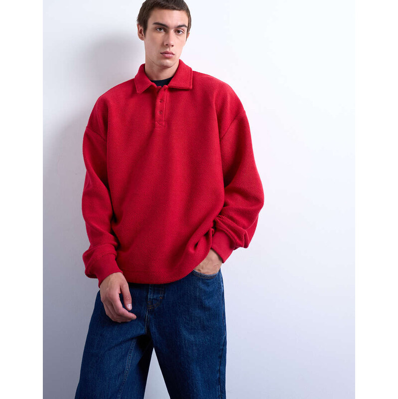 Topman premium heavyweight sports polo in red