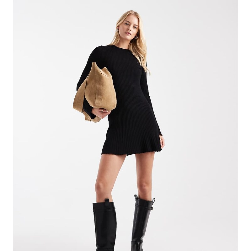 ONLY Tall mini knitted skater dress in black