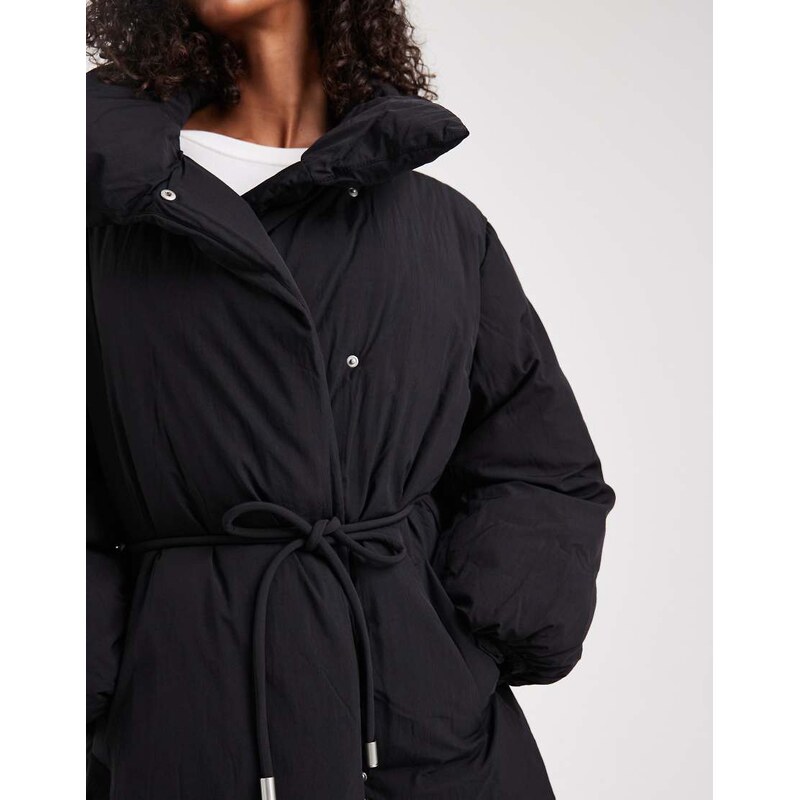 ASOS DESIGN funnel neck longline puffer jacket in black-Grey