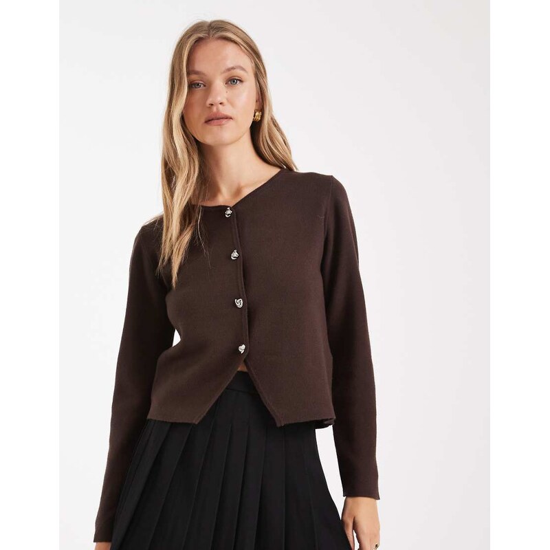 ONLY cropped cardigan with button details in chocolate brown 108468234