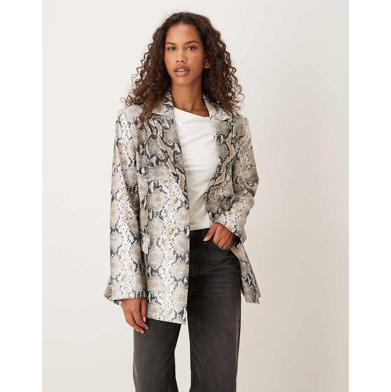 ASOS DESIGN tailored relaxed faux leather blazer in snake-Multi