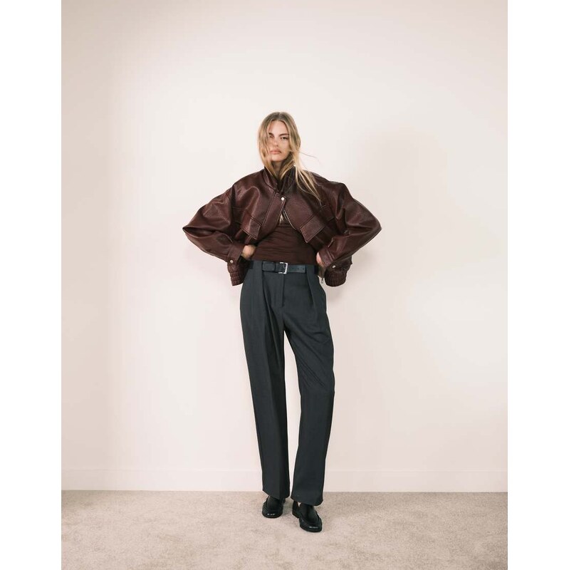 ASOS DESIGN tailored high waist belted straight leg trousers in