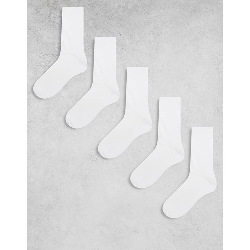 ASOS DESIGN 5 pack cotton rich socks in white - WHITE 108468323