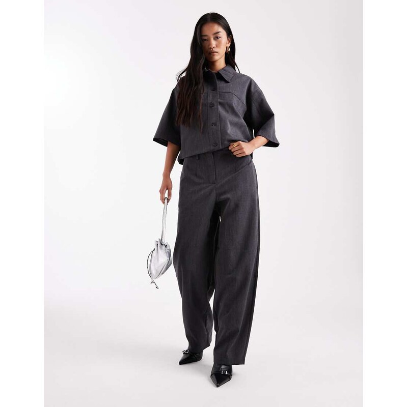Object high waist wide leg trouser co-ord in dark grey melange