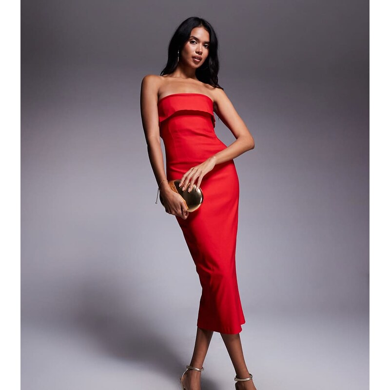 Vesper bengaline bandeau fold over midaxi dress in red 108936201