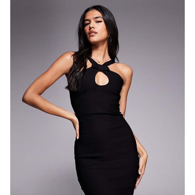 Vesper bengaline keyhole bow front detail mini dress in black