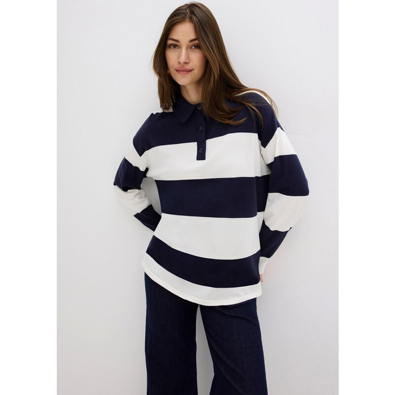 bonprix Oversize svetr s polo límečkem modrá Žena