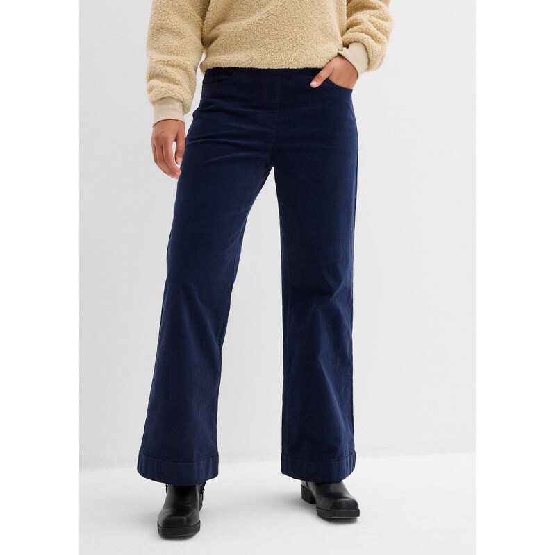 bonprix Široké strečové manšestrové kalhoty, High Waist modrá Žena 115694025