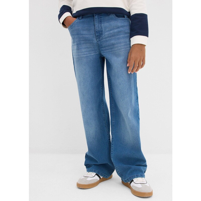bonprix Džíny Loose Fit, Straight, s nastavitelným pasem modrá