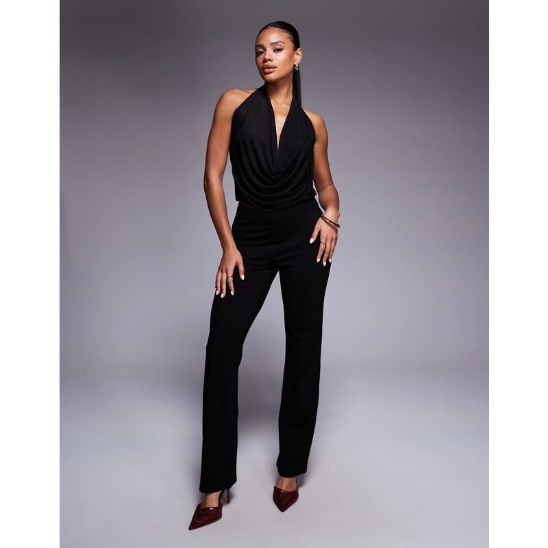 ASOS DESIGN split hem straight leg trousers with pintuck in black 108623361