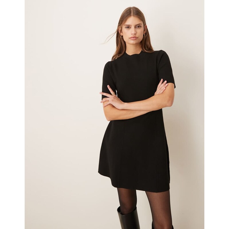 Mango short sleeve fit and flare mini dress in black 108468434