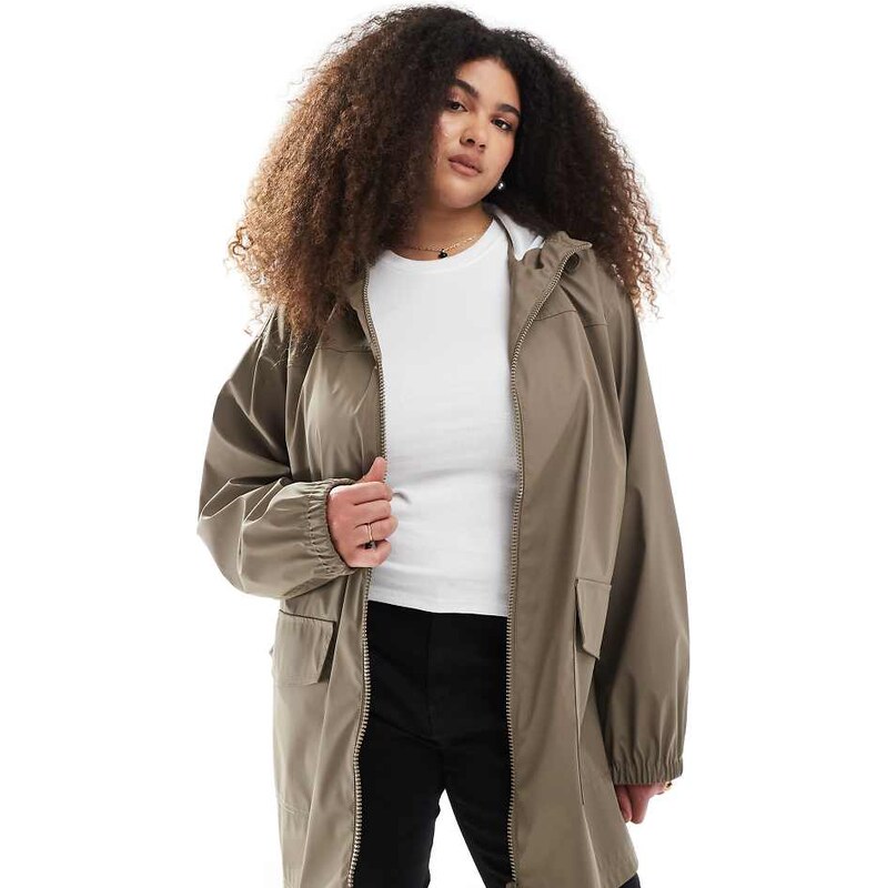 ASOS Curve ASOS DESIGN Curve rubberised rain coat in mushroom-Brown 108468506