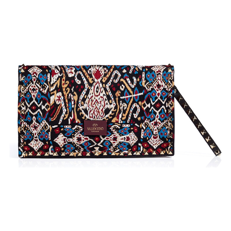 Valentino Embroidered Leather Clutch with Rockstud Trim