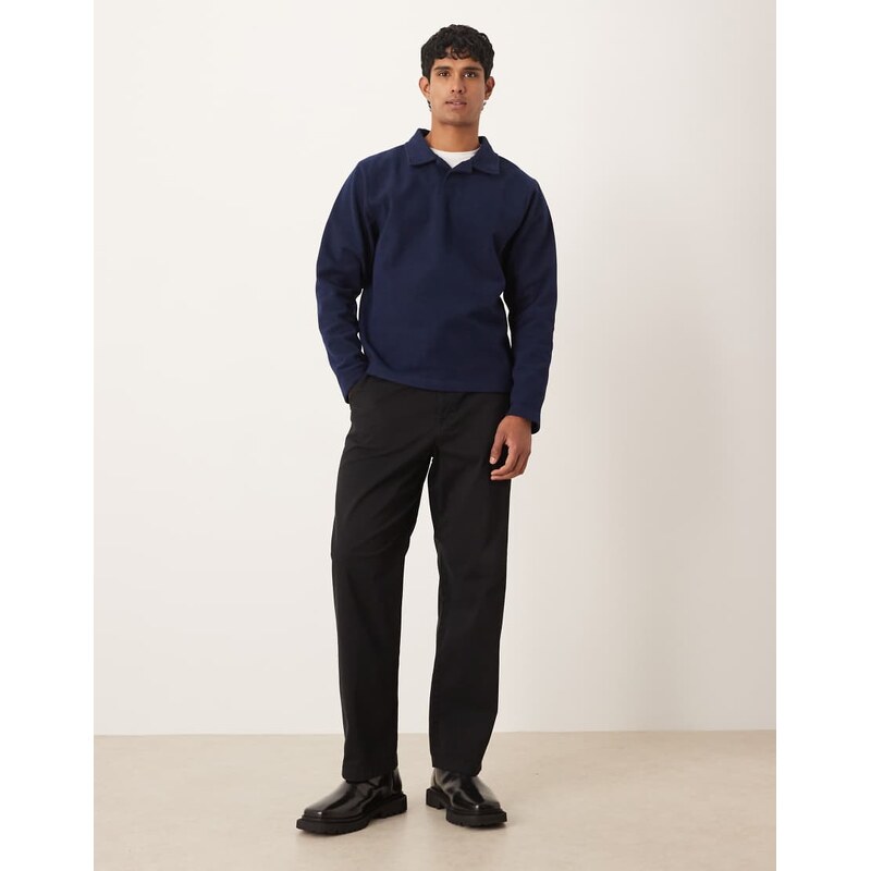 ASOS DESIGN relaxed fixed hem sweatshirt with wool look in navy