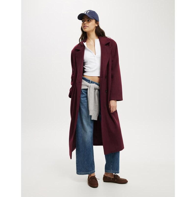 Cotton On Harrison coat in burgundy-Auburn