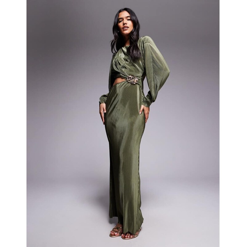 ASOS DESIGN plisse cocoon sleeve faux ord maxi dress with