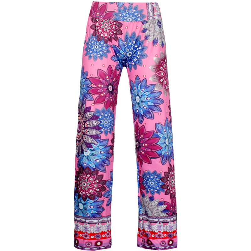 LM moda Dámské vzorované kalhoty růžové L