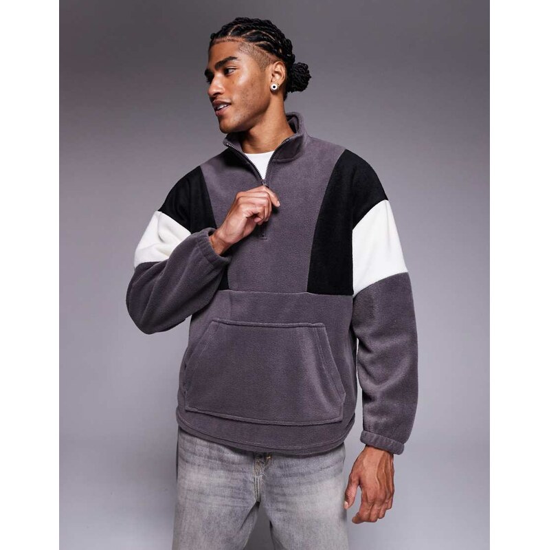 ASOS DESIGN relaxed funnel neck fleece sweatshirt with colour