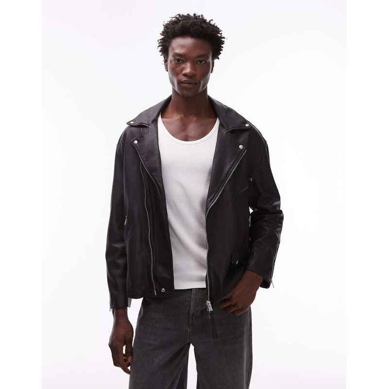 Allsaints Bradford leather jacket in black - BLACK