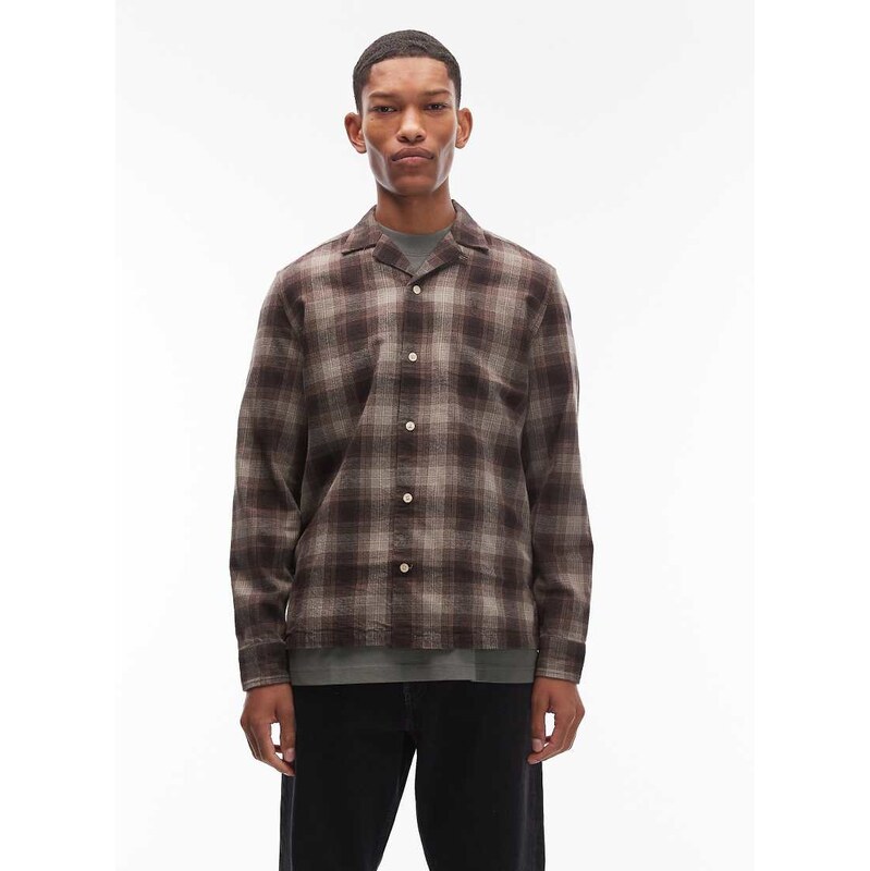 Allsaints Iniko check long sleeve shirt in brown