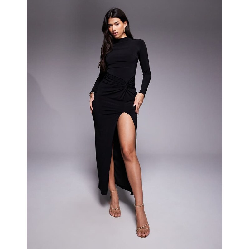 TFNC long sleeve maxi dress with thigh split in black 108482408