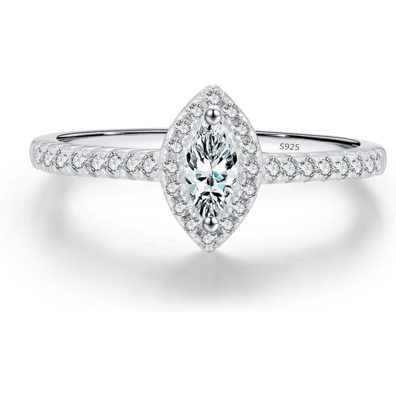 Stříbrný kapkovitý prsten s čirými zirkony - Meucci SYR074