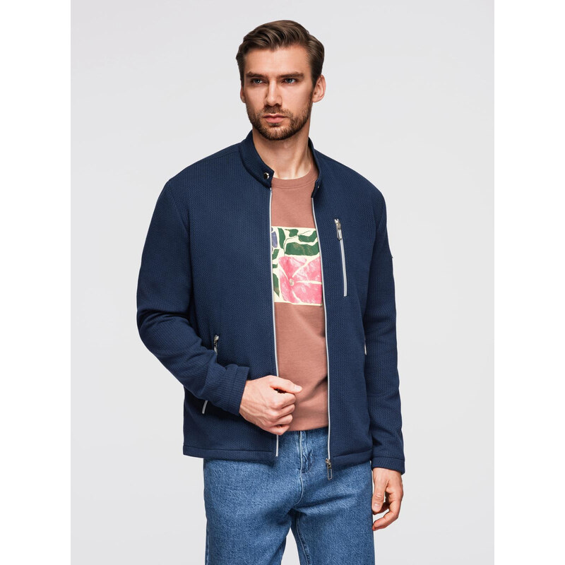 Ombre Structured mens biker jacket with stand-up collar - dark