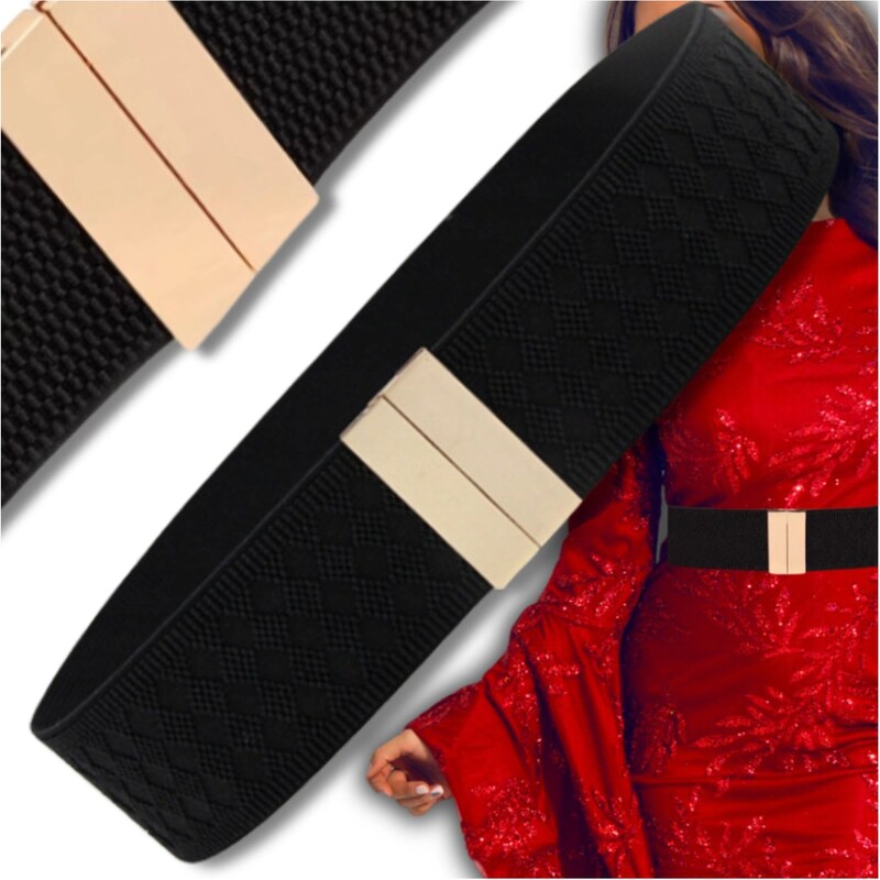 Camerazar Elegantní Černý Elastický Dámský Pásek na Šaty s Zlatou 89281026