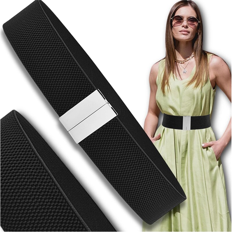 Camerazar Elegantní Černý Elastický Dámský Pásek na Šaty s Kovovou 89281629
