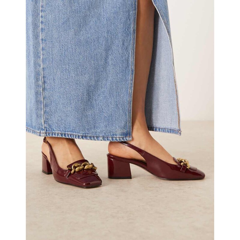 ASOS DESIGN Spencer slingback loafer mid block heel shoes in burgundy 108896365