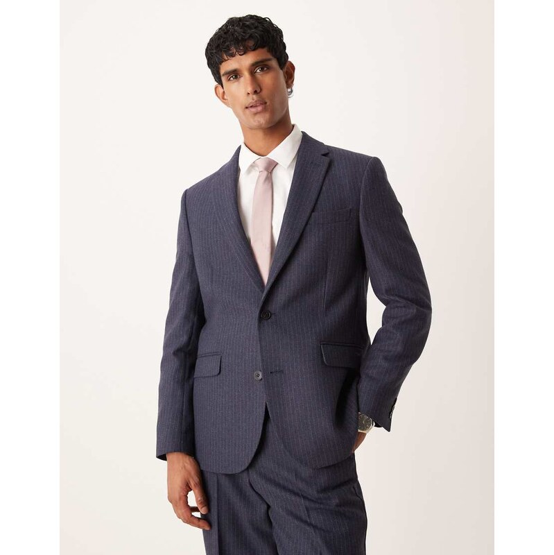 ASOS DESIGN regular wool suit jacket with navy pinstripe