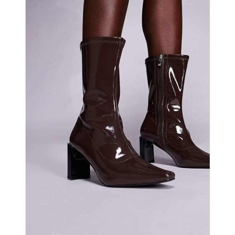 Public Desire Robert heeled ankle boots in dark brown crinkle