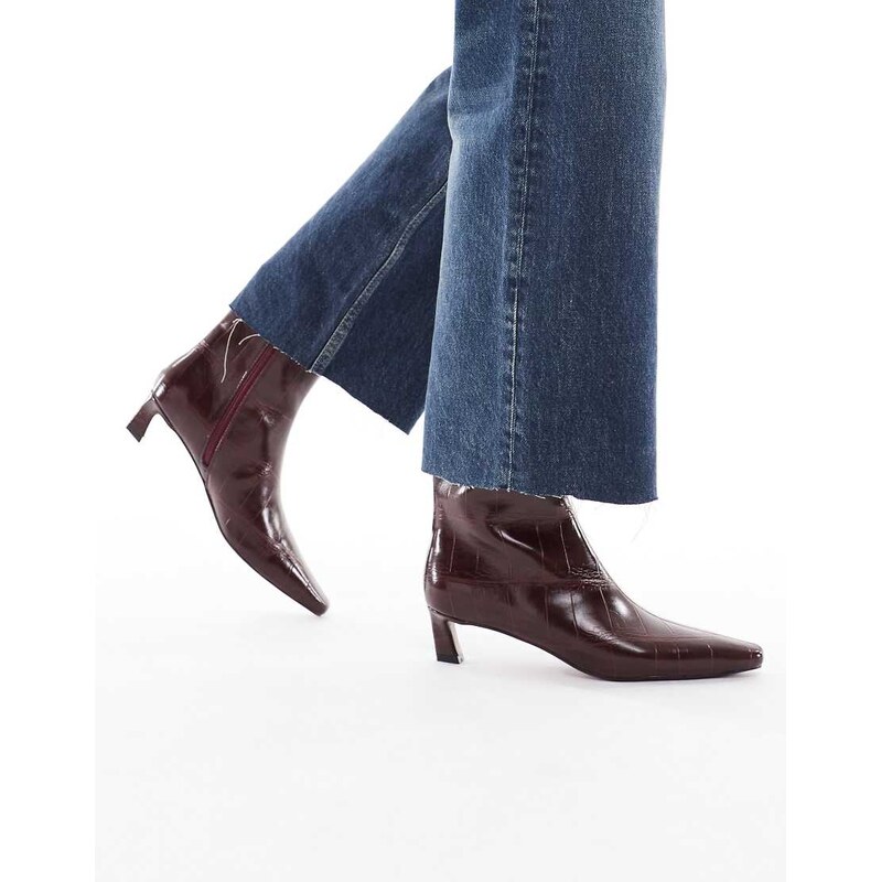 schuh Bexley pointed toe kitten heel ankle boots in burgundy