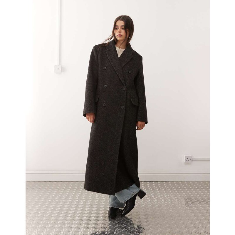 Weekday Logan wool blend oversized coat in mole herringbone-Grey 108488448