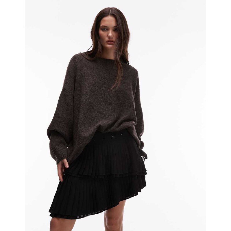 Allsaints Oona pleated mini skirt with eyelet waistband in black